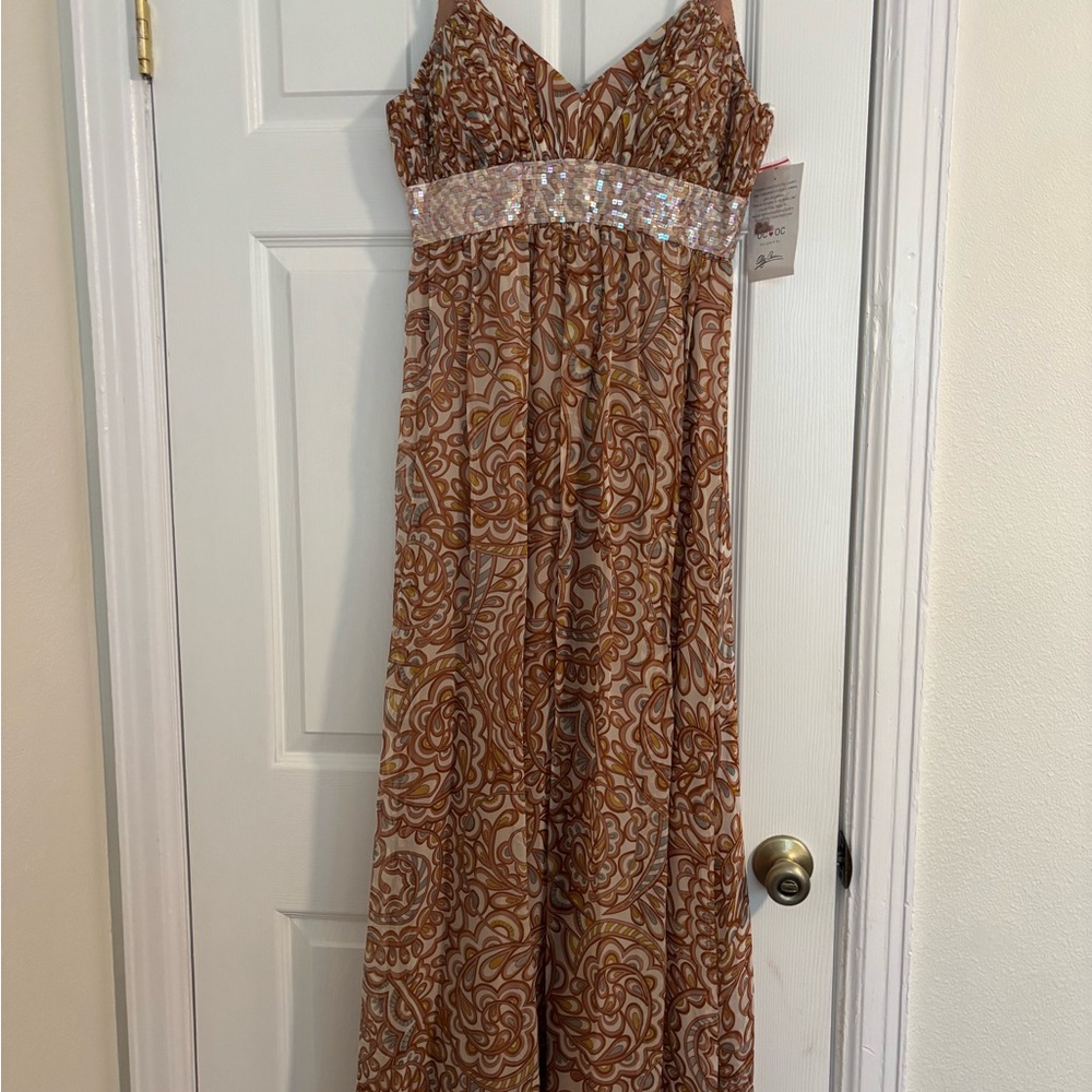 NWT OC by Oleg Cassini Silk Maxi Dress with Sequin Detail size 8